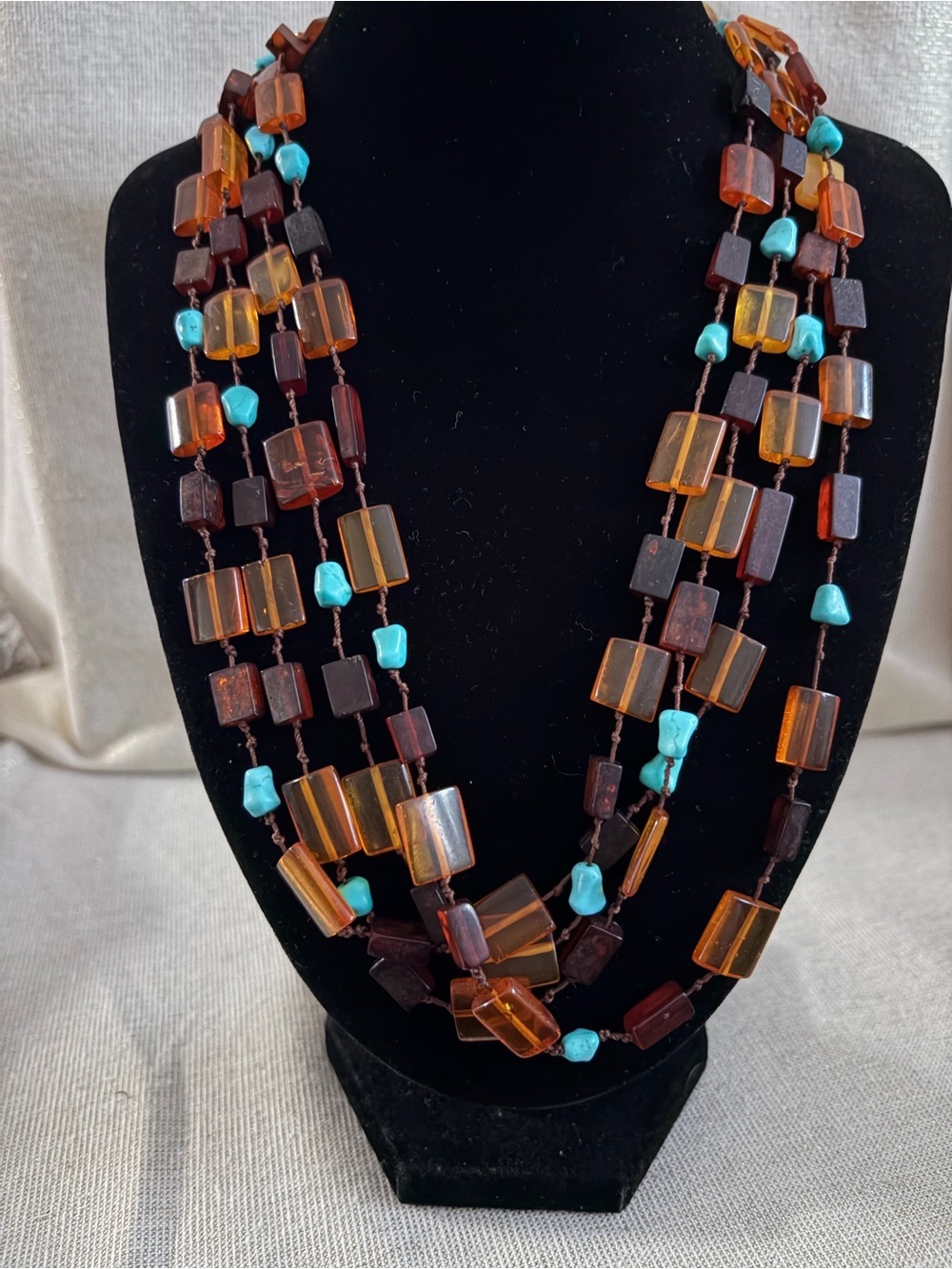 Vintage Amber and Turquoise Multi-Strand Necklace - Women Jewelry
